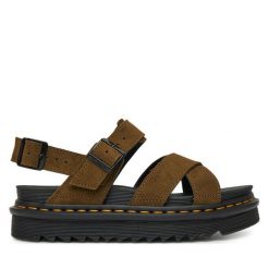Sandały Dr. Martens. Zielone sandały damskie Dr. Martens, bez wzorów, bez obcasa, na płaskiej podeszwie. Za 409.99 zł.