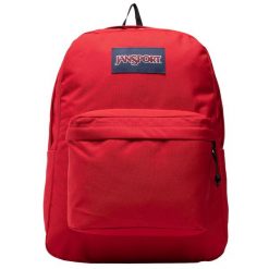 Plecak sportowo-turystyczny dla dorosłych Superbreak Backpack pojemność 26 L. Czerwone plecaki damskie JanSport, bez wzorów, z materiału, sportowe. Za 129.99 zł.
