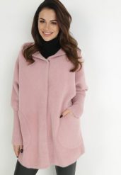 Różowy Płaszcz Wełniany Oversize Zasuwany z Kapturem Palila. Czerwone płaszcze damskie Born2be, bez wzorów, z tkaniny. Za 219.99 zł.