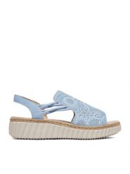 Rieker Sandały CEO-69246-10 Niebieski jasny. Niebieskie sandały damskie Rieker, bez wzorów, z materiału, bez obcasa, na koturnie. Za 339.99 zł.