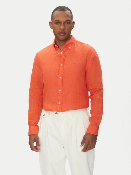 Tommy Hilfiger Koszula MW0MW34602 Pomarańczowy Regular Fit. Brązowe koszule męskie Tommy Hilfiger, m, bez wzorów, ze lnu, bez kołnierzyka, bez ramiączek. Za 269.99 zł.