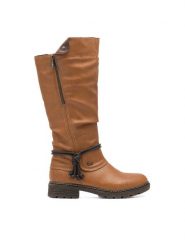Rieker Kozaki Z4758-24 Brązowy. Brązowe kozaki damskie Rieker, z materiału, bez obcasa, na płaskiej podeszwie. Za 359.99 zł.