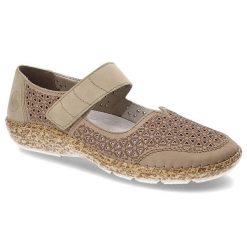 Beżowe Półbuty Rieker Wygodne Buty Ze Skóry. Brązowe półbuty damskie Rieker, w ażurowe wzory, ze skóry, sportowe, bez obcasa. Za 249.00 zł.