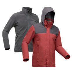 Kurtka turystyczna męska zimowa Quechua NH100 3w1 0°C wodoodporna. Brązowe kurtki męskie FORCLAZ, na zimę, l, bez wzorów, z polaru, sportowe, bez kaptura. W wyprzedaży za 199.99 zł.