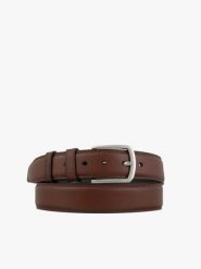 Ciemnobrązowy pasek ze skóry licowej. Brązowe paski męskie Brawo sp. z o.o., bez wzorów, ze skóry, eleganckie. Za 129.99 zł.