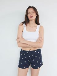 Piżamowe szorty 2 pack - granatowy. Niebieskie piżamy damskie Reserved, bez wzorów, z bawełny. W wyprzedaży za 39.99 zł.