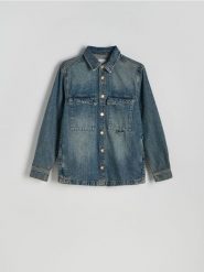 Jeansowa koszula regular fit - indigo jeans. Niebieskie koszule męskie Reserved, l, bez wzorów, z denimu, bez kołnierzyka, bez ramiączek. W wyprzedaży za 79.99 zł.