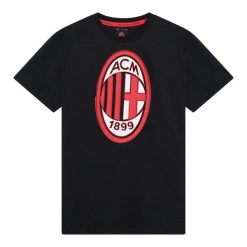 Koszulka dziecięca z dużym logo AC Milan. Czarne bluzki sportowe damskie AC MILAN, s, z bawełny, bez kołnierzyka, bez ramiączek. Za 99.99 zł.