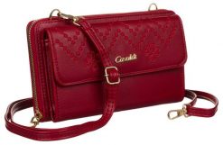 Listonoszka portfel 2w1 Cavaldi PU M-13-7980 Red czerwony. Czerwone portfele damskie 4U Cavaldi, z aplikacjami, ze skóry ekologicznej. Za 59.99 zł.