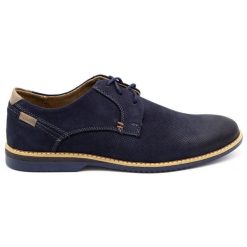 KOMODO Buty męskie skórzane casual 859L granatowe niebieskie. Niebieskie buty sportowe na co dzień męskie ze skóry, bez zapięcia. Za 362.62 zł.