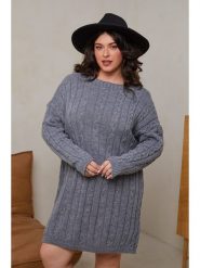 Curvy Lady Sukienka dzianinowa w kolorze szarym rozmiar: 48/50. Szare sukienki damskie Curvy Lady, bez wzorów, z dzianiny, klasyczne, bez kołnierzyka, bez ramiączek, midi. Za 122.67 zł.