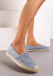 Niebieskie Płaskie Espadryle z Ekozamszu Ozdobione Jutą Lemiala. Niebieskie espadryle damskie Renee, z aplikacjami, z jeansu, bez obcasa, na obcasie. Za 64.99 zł.