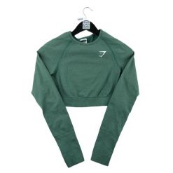 Second life - Gymshark damski crop top sportowy zielony - Jak nowy. Zielone topy sportowe damskie Gymshark, l, bez wzorów, z materiału, bez ramiączek. Za 85.16 zł.