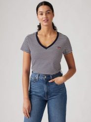 Levi's Koszulka w kolorze granatowo-białym rozmiar: XS. Niebieskie bluzki damskie Levi's, s, bez wzorów, z bawełny, bez kołnierzyka. Za 41.49 zł.