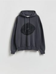 Bluza z nadrukiem - ciemnoszary. Szare bluzy bez kaptura damskie Reserved, l, z bawełny. Za 119.99 zł.