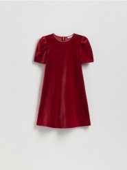 Welurowa sukienka - czerwony. Czerwone sukienki dziewczęce Reserved, bez wzorów, z tkaniny, bez ramiączek. Za 89.99 zł.