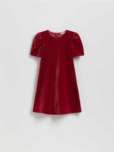 Welurowa sukienka - czerwony. Czerwone sukienki dziewczęce Reserved, bez wzorów, z tkaniny, bez ramiączek. Za 89.99 zł.