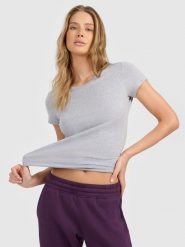 4F T-shirt slim gładki damski M. Szare t-shirty damskie 4f, m, bez wzorów, z bawełny, bez kołnierzyka. W wyprzedaży za 29.99 zł.