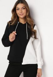 Czarna Bluza z Bawełny z Asymetrycznym Wzorem i Kapturem Revea. Czarne bluzy z kapturem damskie Born2be, z bawełny. Za 89.99 zł.