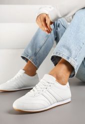 Białe Sneakersy Typu Tenisówki z Paseczkami Liantina. Białe trampki i tenisówki damskie Renee, bez wzorów, z jeansu. Za 74.99 zł.