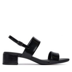 Sandały ECCO. Czarne sandały damskie ECCO, bez wzorów, bez obcasa, na słupku. Za 569.99 zł.