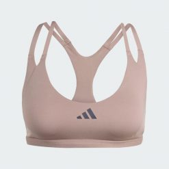 Lekki biustonosz treningowy Aeroimpact Luxe. Brązowe biustonosze sportowe damskie Adidas, bez wzorów, z materiału. Za 212.95 zł.