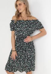 Czarna Bawełniana Sukienka Hiszpanka w Kwiaty z Marszczoną Gumką w Talii Rosaliya. Czarne sukienki damskie Born2be, l, bez wzorów, z bawełny, bez kołnierzyka, bez ramiączek, midi. W wyprzedaży za 39.99 zł.
