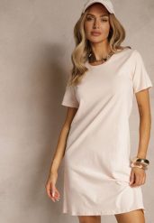 Jasnoróżowa Sukienka z Bawełny o T-shirtowym Fasonie Niliora. Czerwone sukienki damskie Renee, na co dzień, l, bez wzorów, z bawełny, eleganckie, bez kołnierzyka, bez ramiączek, mini, sportowe. W wyprzedaży za 31.99 zł.