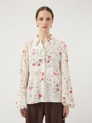 YAS Bluzka w kolorze biało-różowym rozmiar: 34. Białe bluzki damskie YAS, s, bez wzorów, z wiskozy, klasyczne, bez kołnierzyka, bez ramiączek. Za 100.75 zł.