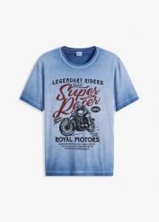 T-shirt z bawełny organicznej z efektem wytarcia. Szare t-shirty męskie bonprix, m, bez wzorów, z bawełny, bez kołnierzyka. Za 64.99 zł.