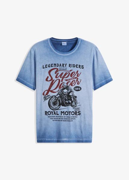 T-shirt z bawełny organicznej z efektem wytarcia. Szare t-shirty męskie bonprix, m, bez wzorów, z bawełny, bez kołnierzyka. Za 64.99 zł.