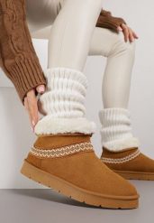 Brązowe Wsuwane Śniegowce z Imitacji Zamszu Zdobione Haftem i Futerkiem Zetesse. Brązowe śniegowce damskie Born2be, z jeansu. Za 99.99 zł.