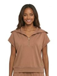 Elegancka damska bluza bez rękawów z kapturem. Brązowe bluzy sportowe damskie LEONE 1947 APPAREL, uniwersalny, bez wzorów, bez ramiączek, z kapturem. Za 353.64 zł.