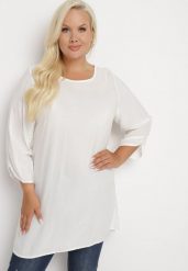 Biała Klasyczna Tunika z Marszczonymi Rękawami Evianas. Białe tuniki damskie Born2be, na co dzień, xl, bez wzorów, eleganckie, bez kołnierzyka, bez ramiączek. Za 44.99 zł.