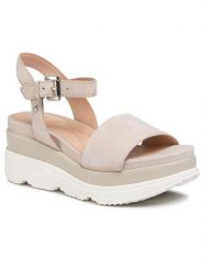 Geox Sandały D Gardenia C D02HBC 00021 C6738 Beżowy. Brązowe sandały damskie Geox, bez wzorów, ze skóry, bez obcasa, na koturnie. Za 329.99 zł.