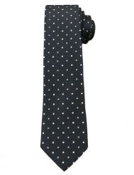 Ciemnogranatowy Elegancki Krawat Męski -ALTIES- 6 cm, w Biało-Szare Kropki, Groszki. Niebieskie krawaty i muchy męskie Alties, bez wzorów, z tkaniny, eleganckie. Za 49.00 zł.