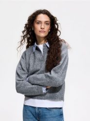 Sweter z koszulową wstawką - szary. Szare swetry klasyczne damskie Reserved, l, z dzianiny, bez kołnierzyka. Za 129.99 zł.