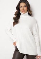 Biały Sweter z Golfem i Dodatkiem Kaszmiru Rorizia. Białe golfy damskie Born2be, z aplikacjami, z jeansu, bez ramiączek. Za 119.99 zł.