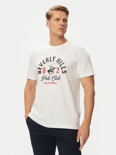Beverly Hills Polo Club T-Shirt P-SS26M-TS1290 Biały Regular Fit. Białe koszulki polo męskie Beverly Hills Polo Club, l, bez wzorów, z bawełny, bez ramiączek. Za 149.99 zł.