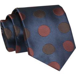 Krawat - ALTIES - Brązowe Grochy, Granatowe Tło. Niebieskie krawaty i muchy męskie Alties, bez wzorów, z tkaniny, eleganckie. Za 49.00 zł.