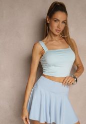 Niebieski Gładki Top z Wiskozą na Ramiączkach Lirenele. Niebieskie topy damskie Renee, l, bez wzorów, z jeansu, bez kołnierzyka. Za 69.99 zł.