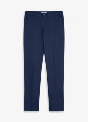 Spodnie chino z regulowanym pasem i ciepłą podszewką, straight. Niebieskie spodnie materiałowe męskie bonprix, bez wzorów, z elastanu. Za 169.99 zł.