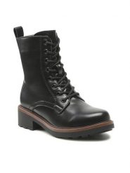 Clara Barson Trzewiki WS5658-06 Czarny. Czarne botki damskie Clara Barson, ze skóry, bez obcasa, na słupku, bez zapięcia. Za 79.99 zł.