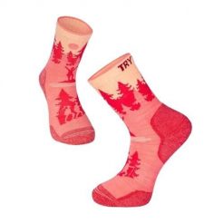 Skarpety trekkingowe z wełny merynosów z różowymi wspinaczkami. Czerwone skarpetki damskie TRY TO FLY, bez wzorów, z wełny. W wyprzedaży za 83.39 zł.