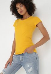 Żółty T-shirt Nysalphia. Żółte t-shirty damskie Born2be, l, bez wzorów, z bawełny, bez kołnierzyka. Za 29.99 zł.