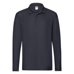 Męska Koszulka Polo Premium Z Długim Rękawem. Niebieskie koszulki polo męskie Fruit of the Loom, l, bez wzorów, bez ramiączek. Za 86.99 zł.