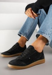Czarne Sneakersy Tenisówki Ozdobione Cyrkoniami Amoiona. Czarne trampki i tenisówki damskie Renee, bez wzorów, z jeansu. Za 79.99 zł.