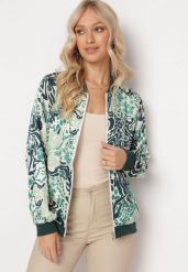 Zielona Bluza Bomberka z Abstrakcyjnym Wzorem Teggea. Zielone bluzy bez kaptura damskie Born2be, s, z materiału. Za 54.99 zł.