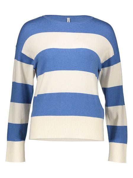 ONLY Sweter "Senta" w kolorze niebiesko-kremowym rozmiar: S. Brązowe swetry klasyczne damskie Only, s, bez kołnierzyka. Za 70.90 zł.