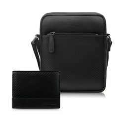 Saszetka męska skórzana AL-19-BL i portfel męski AL-08-BL zestaw prezentowy Paolo Peruzzi ZUP-141-BL. Czarne portfele męskie Paolo Peruzzi, bez wzorów, ze skóry. Za 239.00 zł.